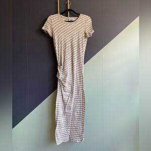 James Perse Grey/White Striped Cotton Maxi Dress w/ Side Ruching, Size 1/S, EUC